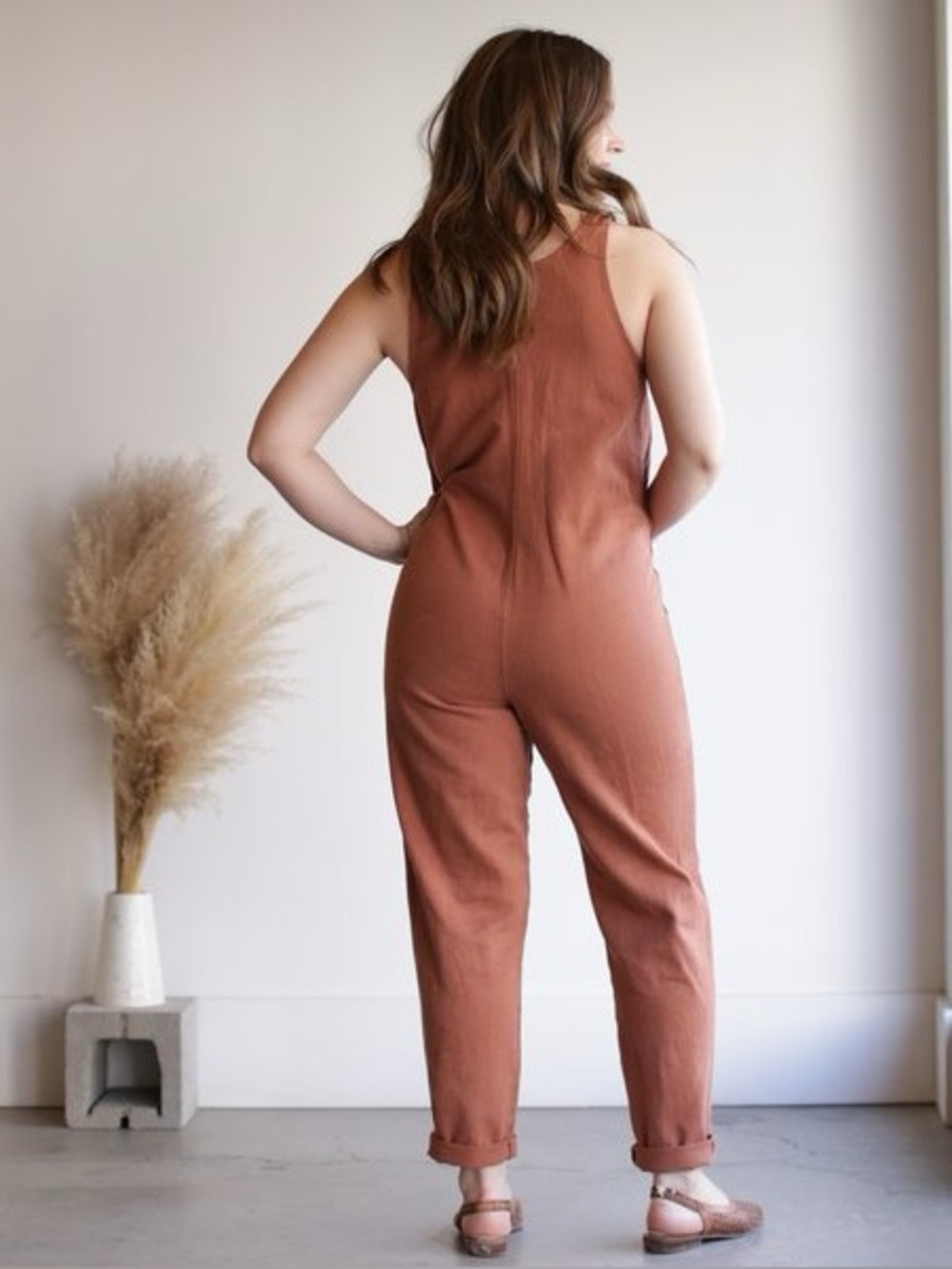 Jungmaven Terracotta Orange Hemp Cotton Button Front Jumper Jumpsuit medium - Picture 4 of 13